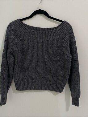 Hollister Charcoal Gray Thick Ribbed Off-The-Shoulder Cropped Knit Sweater M